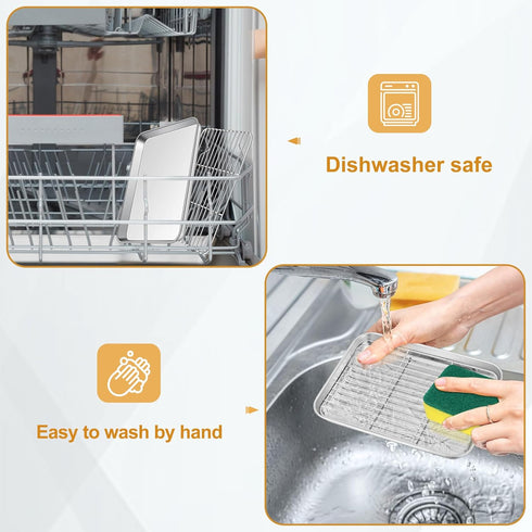 TeamFar Toaster Oven Tray and Rack Set, 9.3’’ x 7’’ x 1’’, Stainless Steel Non Toxic & Healthy, Easy Clean