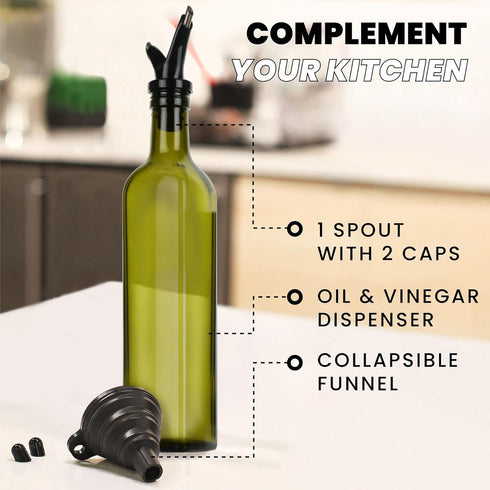 17 oz Set Zeppoli Kitchen Olive Oil & Vinegar Dispenser Bottle - with Removable Dual Spouts, Pour Funnel, Stainless