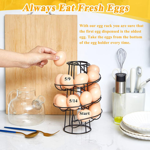 2 Countertop Display(9.4'',handle Zubebe Pcs Egg Basket Storage, Spiral Fresh Egg Collecting Holder Metal Wire Rack