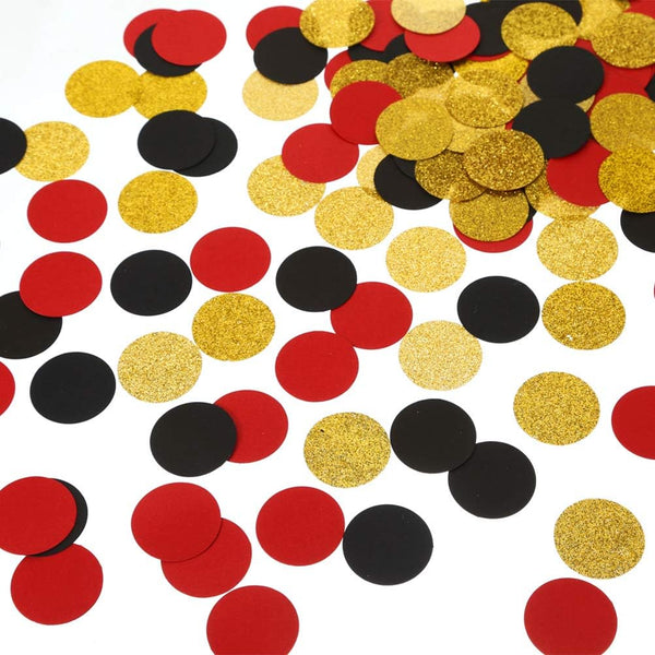 Glitter Confetti Circles Table Decoration, Wedding Party Decoration, 1.2’’ Diameter (Gold Glitter, Black, Red, 300pc)