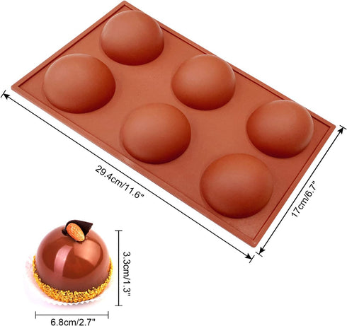 Large 6-Cavity Semi Sphere Silicone Mold, Baking Molds for Chocolate, Cake, Jelly, Dome Mousse (2 Packs)