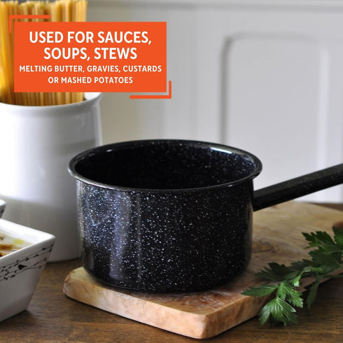 Mirro 1 Quart Enamel Sauce Pan, Speckled Finish Cookware