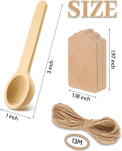 MORGLES 60pcs Small Wooden Spoons Set, 3 Inch Mini Wooden Spoons for Jars, Disposable Small Spoons Bulk, Wood Tasting Spoon with Tags and Twines, for Spice Honey Sugar