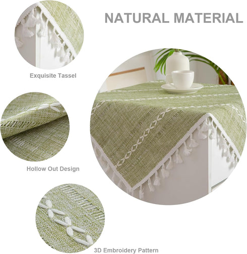 24 24 Inch Rustic Bedside Square Small Tablecloth Striped Embroidered Washable Sage Green Table Cover Farmhouse