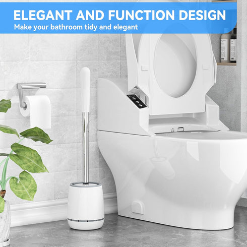 Toilet Brush and Holder with 304 Stainless Steel Handle, Space Saving Toilet Bowl Scrubber for Bathroom Cleaning (2,