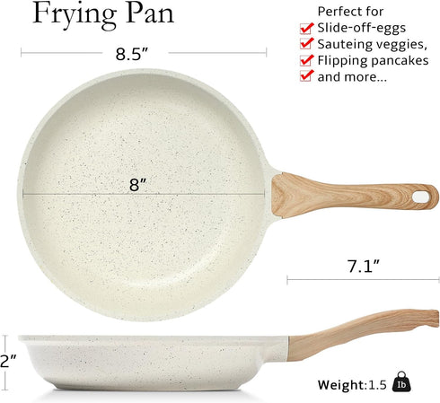 ESLITE LIFE Nonstick Ceramic Frying Pan Skillet, Non-Toxic Egg Omelette Kitchen Cooking Pans Compatible with All Stovetops (Gas, Electric & Induction), PTFE & PFOA Free (White, 8'') by ESLITE LIFE