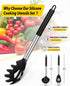 Silicone Pasta Fork and Ladle Spoon Set, Large Non Stick Kitchen Utensils for Cooking,Stirring,Serving Spaghetti, Soup, Sauce (BLACK)