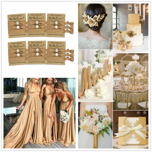 6 Packs Hair Tie Favors for Bridesmaids, Bachelorette Party & Bridal Shower Gifts (Gold)