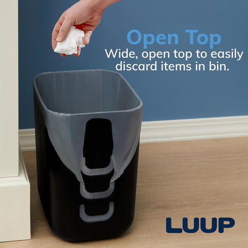 2.5 STORi Luup Trash Can (Black) - Reuse Grocery Bags - Plastic Garbage Container for Bathroom, Vanity, Laundry Room