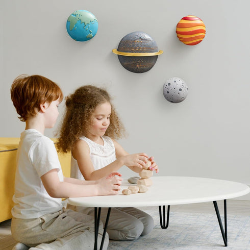 4Pcs 3D Outer Space Planets Wall Decor - Modern Wall Sculptures for Living Room & Bedroom - Solar System Decorations
