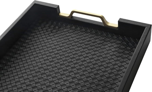 Countertop, 16.2 12.2 2 inches HofferRuffer Faux Leather Rectangle Serving Tray Decor Platter with Gold Metal Handles