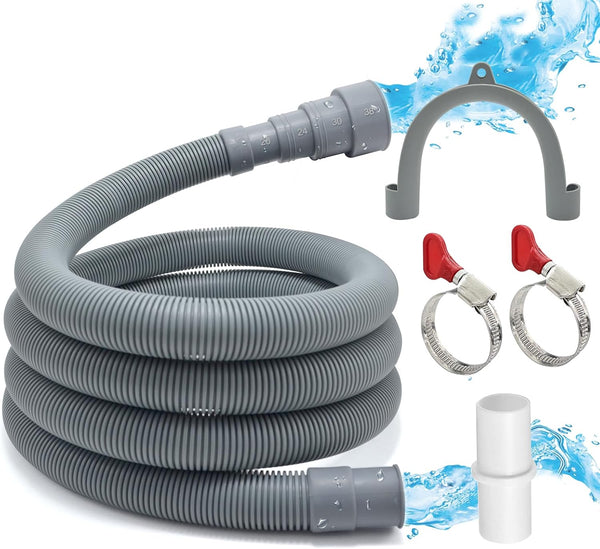 TTFLEX Universal Washing Machine Drain Hose, Washer Extension Kit with 1 Adapter and 2 Hose Clamps, 6-Feet