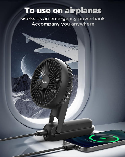 EasyAcc Portable Handheld Fan, 4000 Battery, Rechargeable, Ultra Quiet Powerful, 5 Speed, Digital Display, Lanyard,
