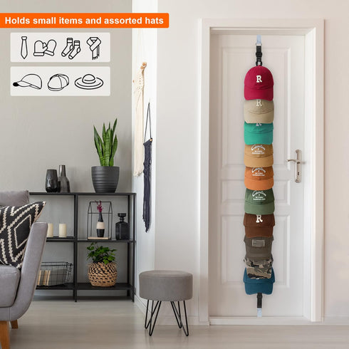Hat Rack for Baseball Caps, Organizer Holder for Over The Door & Wall, 20 Clips, Holds 20-40 Caps, Hat Storage