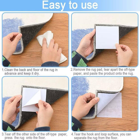 Rug Tape Pad - Carpet Hook and Loop Non-Slip Mat Anti-Skid Stickers (10PCS, Black)