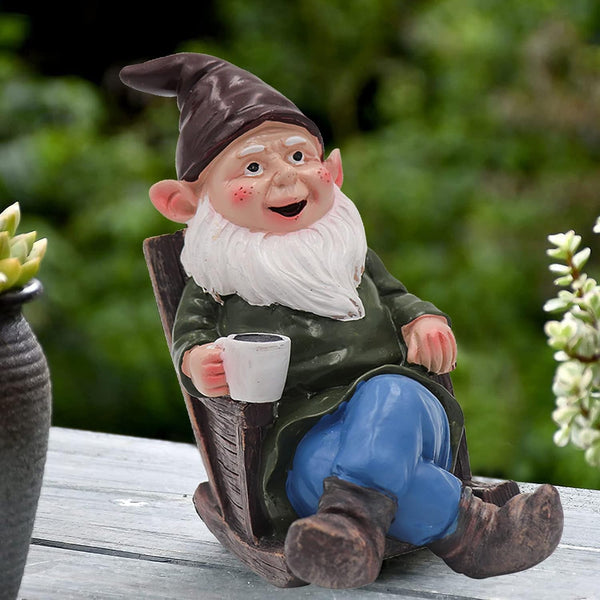 Wizard Gnome Drinking Coffee Garden Statue, 3D Polyresin Outdoor Sculpture, Garden Figurine Art Decoration