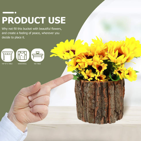 Yardwe Wooden Flower Pot - 3PCS Bark Vase Rustic Country Style Flower Planter, 10x10x10cm