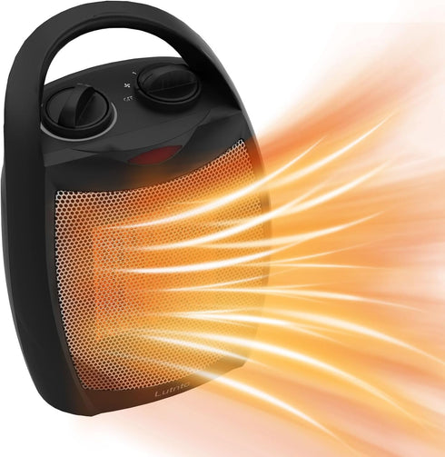 Small Portable Space Heater for Indoor Use, Lutntc 1500W/750W Safe and Quiet Ceramic Electric Heater Fan