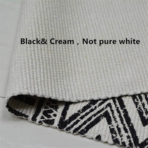 USTIDE Black & Cream Cotton Rug, Boho Rag Rug, Washable Farmhouse Bath Doormat, 2’×3’