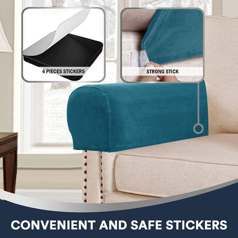 L.VICTEX Sofa Armrest Covers, 2 Pack Deep Teal Velvet Plush Fabric, Durable Furniture Accessories for Sofa and Chair