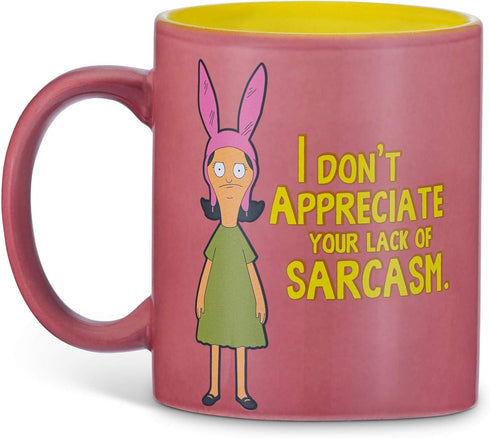 Bob's Burgers Coffee Mug - I Don't Appreciate Your Lack Of Sarcasm, 12oz Louise Belcher Printed Mug