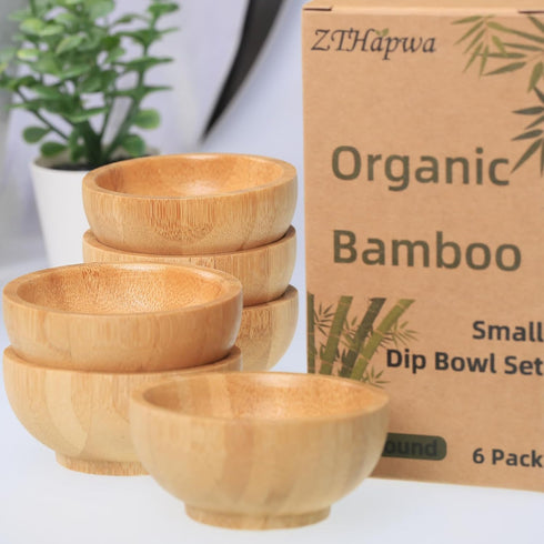 Dipping Bowls Set, Small Bamboo Dipping Sauce Cups for Soy Sauce/Condiment/Salad/Snacks, Reusable Round Side Dish Bowls for Gourmet Oil Dipping Spice for BBQ, Party (Wood Color 1.4 oz.) by ZTHapwa