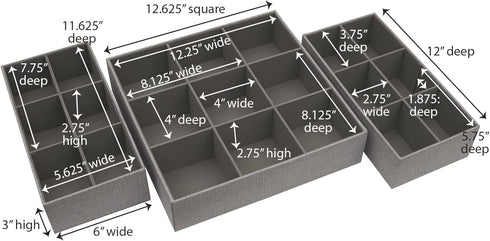 3 Set, 2 Household Essentials Piece Drawer Organizers Starter Customizable Inserts, Large Tray and Small Trays