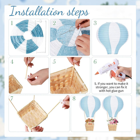 8 Sets 11.8'' Meooeck Hot Air Balloons Baby Shower Table Decorations Centerpieces Paper Lanterns with Baskets Sticks