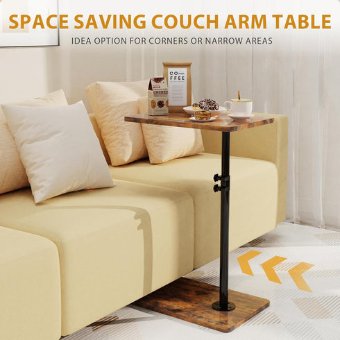 360Swivel TV Tray Table, Adjustable C Shaped End Table for Couch, Couch Side Table C Table That Slide Under Couch Desk