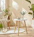 14.96" 14.96" 17.52" danpinera Small Round Side Table, Mini White Table with Wooden Tray & Metal Legged, Gold Side