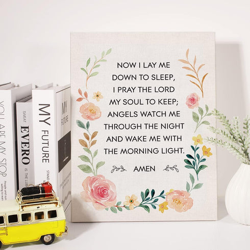 JerLoe 12x15 Inch Bedtime Prayer Canvas Wall Art Motivational Christian Child's Prayer Canvas Print Scripture Bible