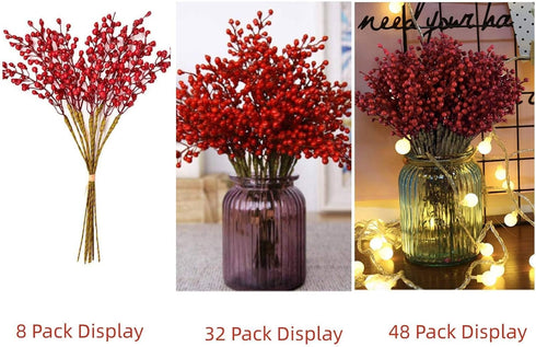 Artificial Red Berry 8 Pack Holly Red Christmas Berries Stems for Xmas Tree Decorations, Crafts, Thanksgiving Day