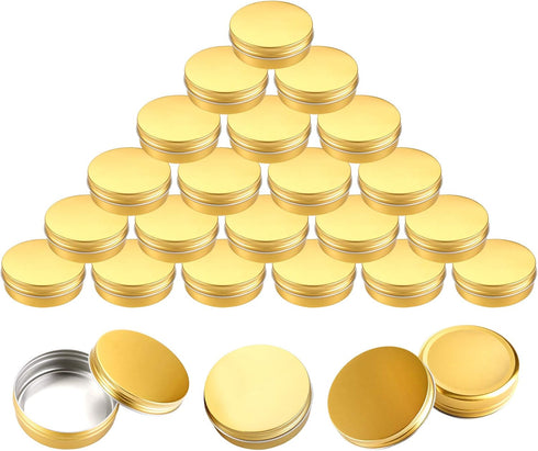 Foraineam 24 Pieces 4 oz Aluminum Round Tins, Golden Metal Storage Jars, Empty Spice Containers, Travel Tin Cans