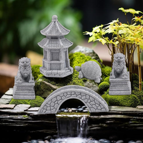 ZORZA Mini Chinese-Style Sandstone Figurines, Enchanting Garden Bridge for Fairy Gardens and Miniature Decor