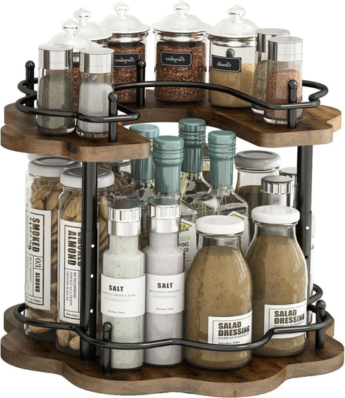 LIAISIMI 2 Tier Lazy Susan Organizer,2-Tier Spinning Spice Rack with Stable Carousel Base