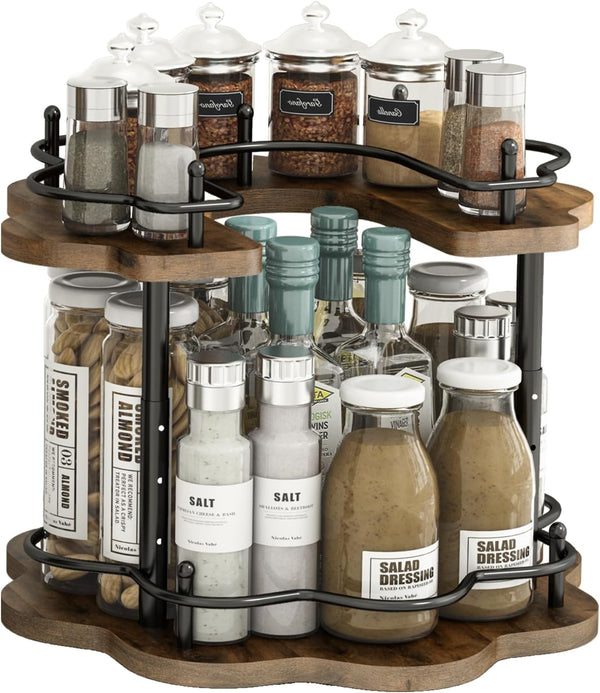 LIAISIMI 2 Tier Lazy Susan Organizer,2-Tier Spinning Spice Rack with Stable Carousel Base