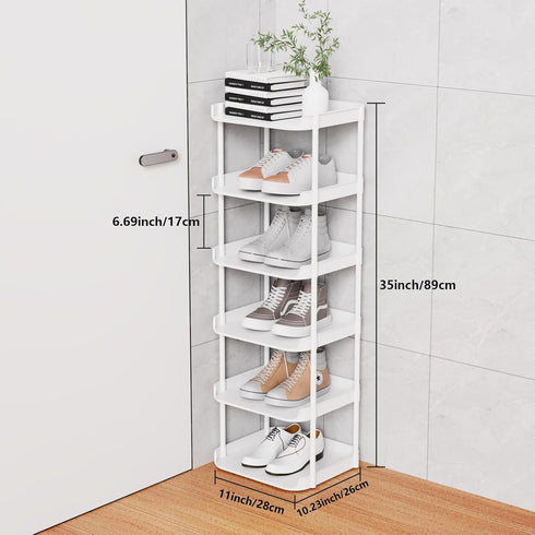 Altdnmaf 6 Tier Narrow Shoe Storage Rack, Compact Single Shoerack Stand for Slim Space, Stackable Tall Thin Show Tower