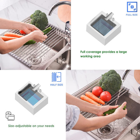 Tomorotec Roll Up Dish Drying Rack, Over The Sink Portable Stainless Steel Kitchen Drainer Organizer