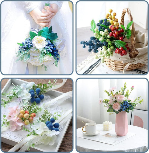 HUIANER 4pcs Artificial Blueberry with Stems, Lifelike Fruits for Valentine's Day DIY Bridal Bouquet Home Decoration