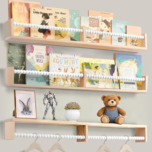 birola Bookshelf,Set 3 3) Nursery of White Wood Floating Bookshelf for Kids,Nursery Shelves for Wall,Bathroom Decor