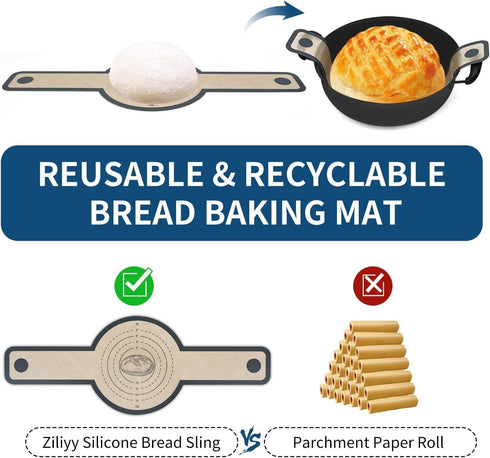 2 Pcs Silicone Bread Sling for Dutch Oven, Non-Stick & Heat Resistant Baking Mat for Sourdough