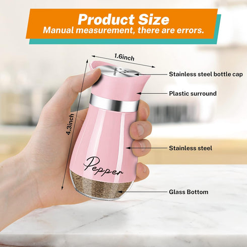 Salt and Pepper Shakers Set,4 oz Glass Bottom Salt Pepper Shaker with Stainless Steel Lid for Kitchen Cooking Table, RV, Camp,BBQ Refillable Design (Pink) by Arrozon