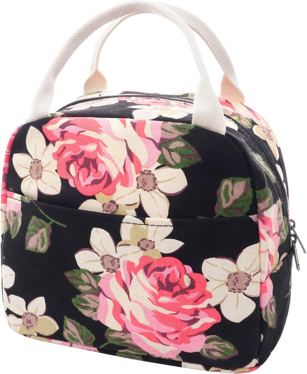 EurCross Floral Canvas Compact Lunch Bag for Women, Trendy and Practical Bento Box Tote