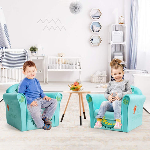1-5 Costzon Kids Couch, Children's Sofa Armrest Chair with Pattern, Toddler Furniture w/Sturdy Wood Construction