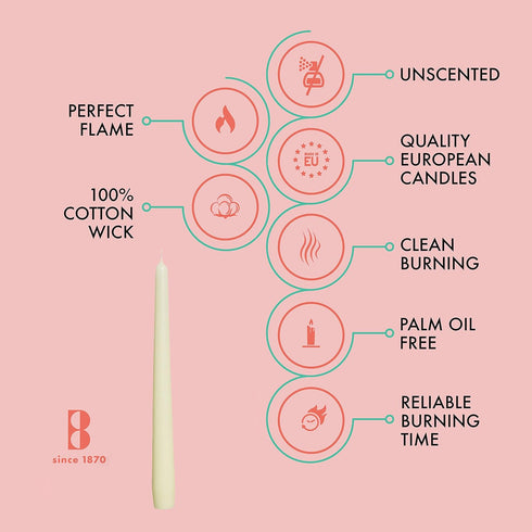BOLSIUS Ivory Taper Candles, 10 Pack Unscented 10 Inch Dinner Candle Set, Premium Quality, Smokeless