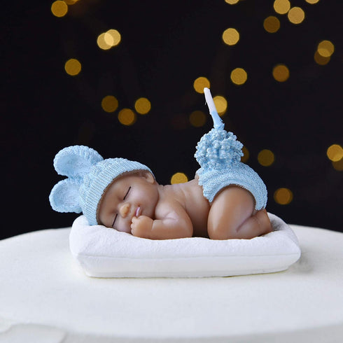 iLikePar Birthday Candle Brown Sleeping Baby Cake Topper Candle for Party, Baby Shower, and Wedding (Blue)