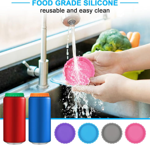 6 Pack Silicone Soda Can Cover Lids, Reusable Soda Can Lids Beer Can Covers Pop Can Covers, BPA Free Silicone Can