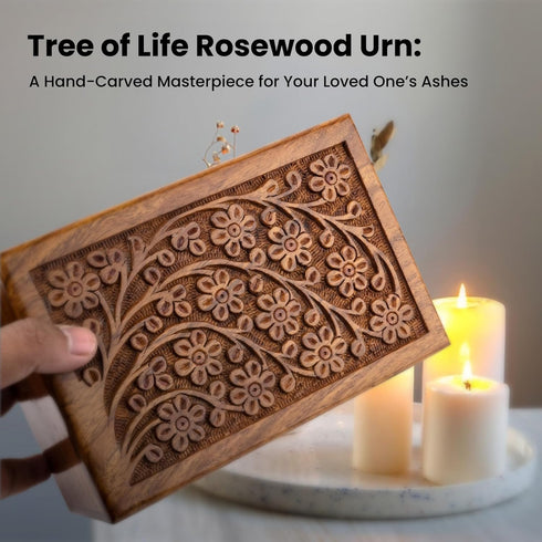 SIC Cremation Urns for Human Ashes, Small Wooden Tree of Life Urn Box for Dogs, Holds 40lbs