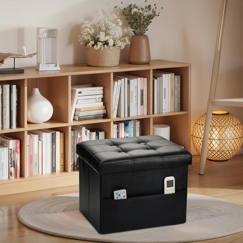 16x12x12 Bsketa Storage Ottoman Foot Rest Stool, Small Leather Storage Ottomans Bench, Folding Footstool with Side
