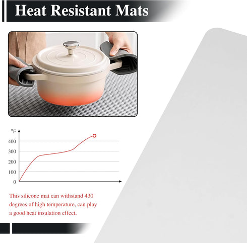 YACEYACE Large Silicone Mats for Kitchen Counter, 2Pcs 25"x 17" Frosted Silicone Craft Mats, Heat Resistant